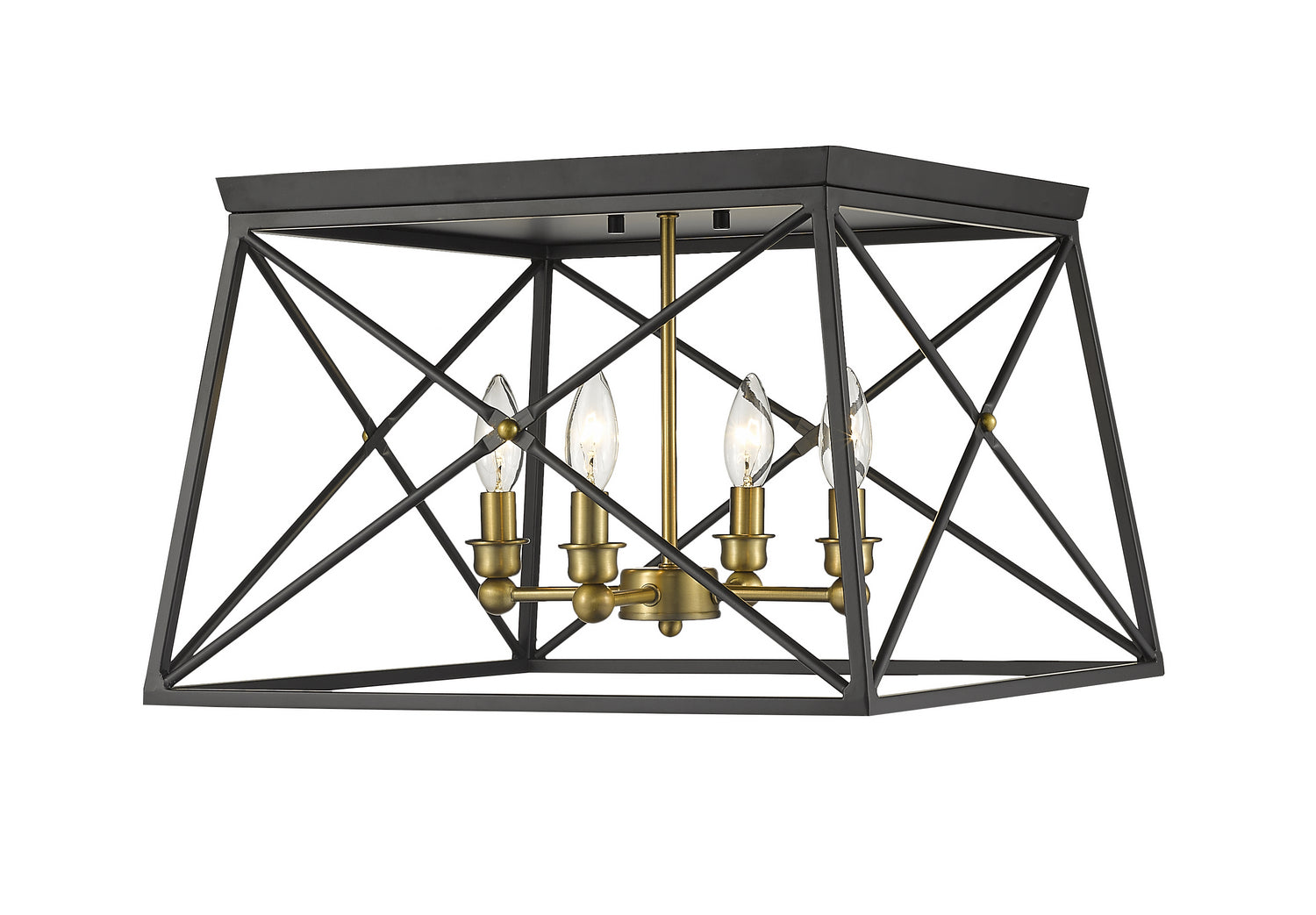 Z-Lite - 447F18-MB-OBR - Four Light Flush Mount - Trestle - Matte Black + Olde Brass