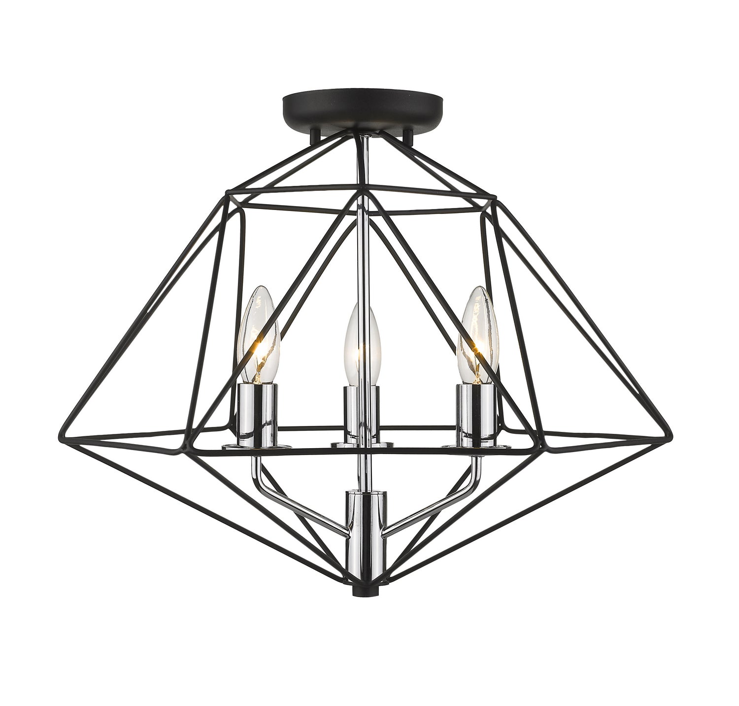 Z-Lite - 918SF-MB-CH - Three Light Semi Flush Mount - Geo - Matte Black + Chrome