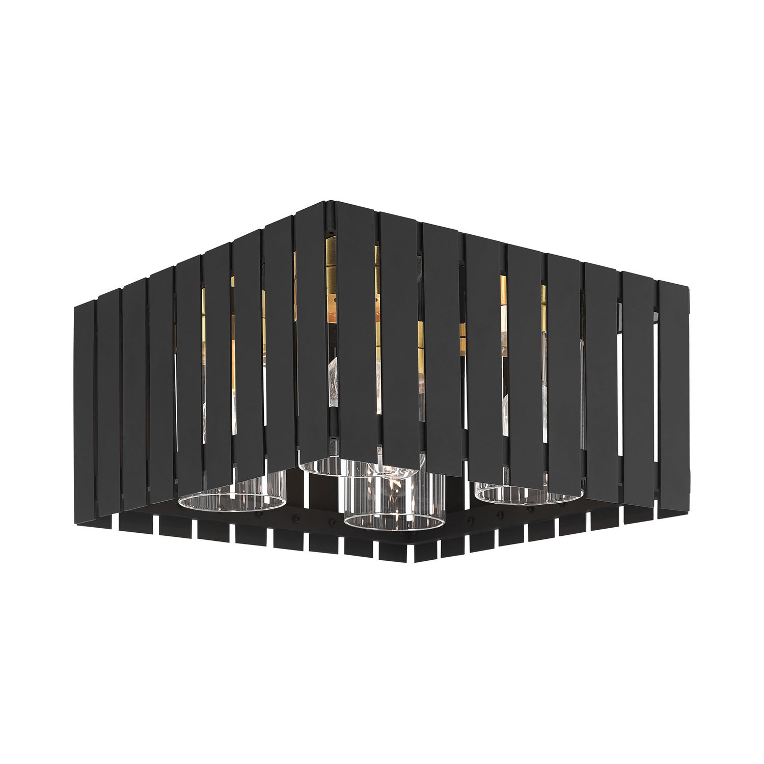 Livex Lighting - 20754-04 - Four Light Outdoor Flush Mount - Greenwich - Black w/ Satin Brasss