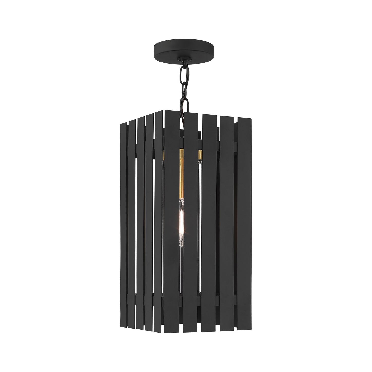 Livex Lighting - 20757-04 - One Light Outdoor Pendant - Greenwich - Black w/ Satin Brasss