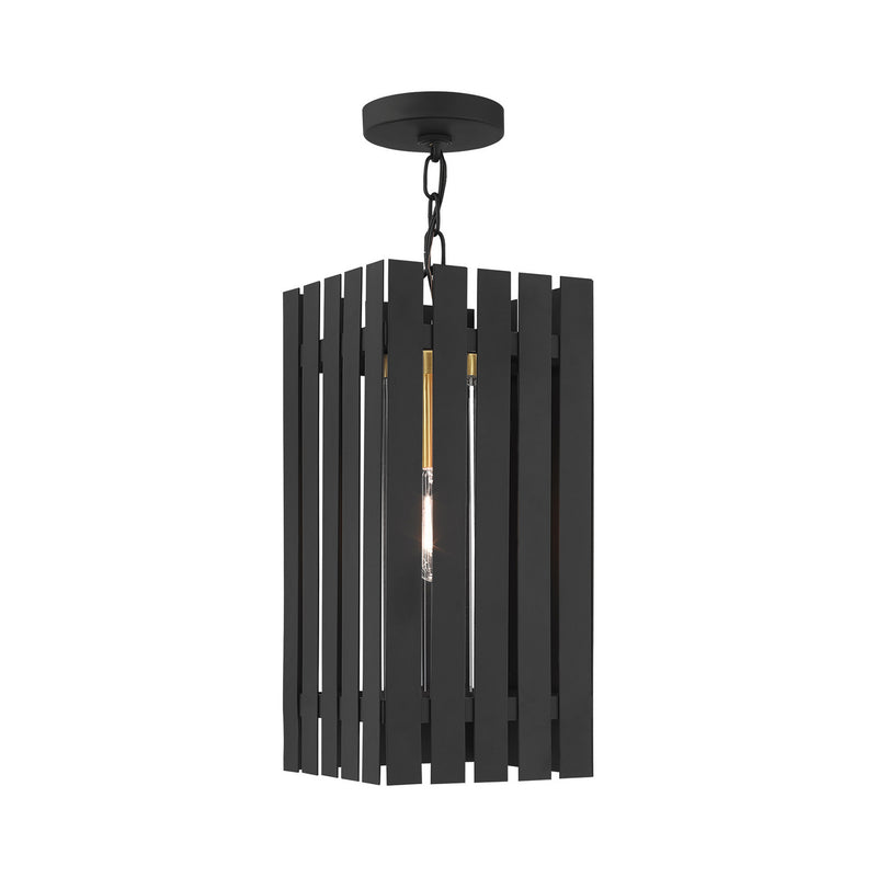 Livex Lighting - 20757-04 - One Light Outdoor Pendant - Greenwich - Black w/ Satin Brasss