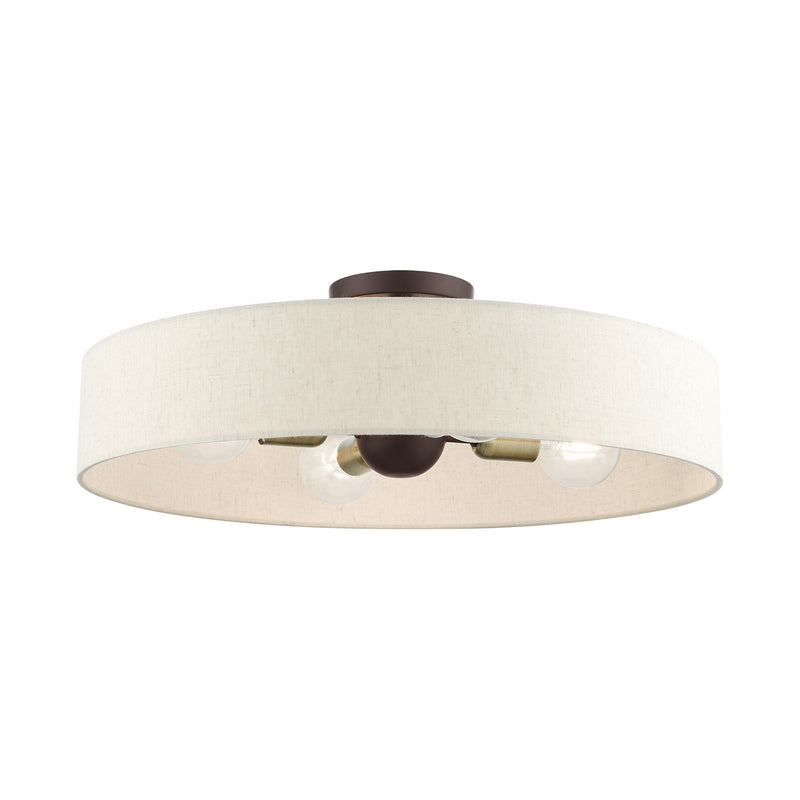 Livex Lighting - 46038-07 - Four Light Semi Flush Mount - Venlo - Bronze w/ Antique Brasss
