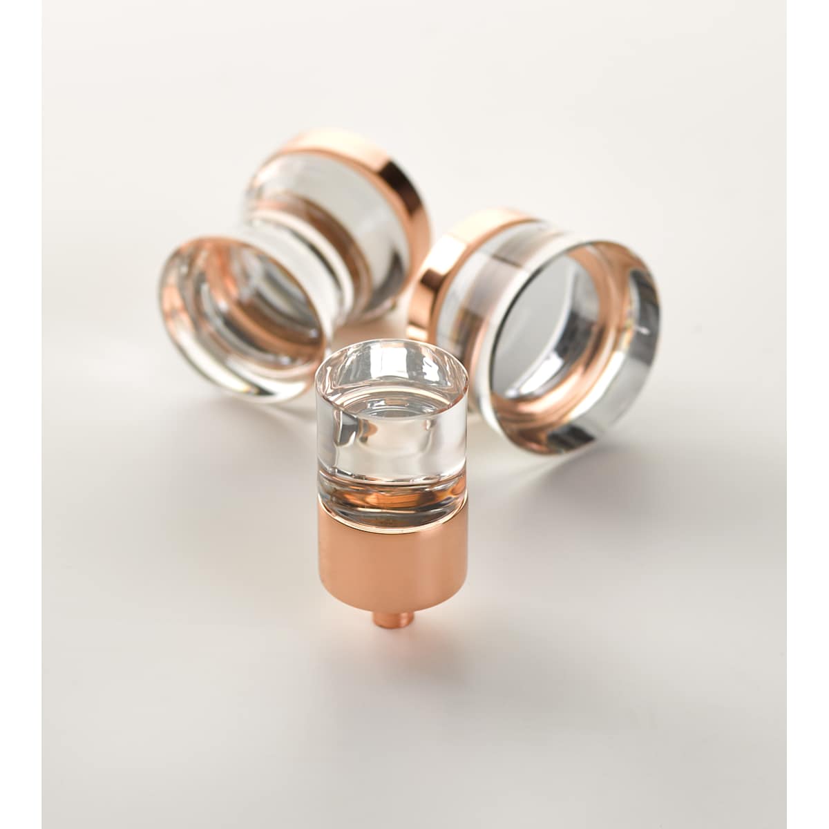 Schaub and Company - 74-PRG - City Lights 7/8" Cylindrical Luxury Solid Brass and Glass Mini Button Cabinet / Drawer Knob in Polished Rose Gold