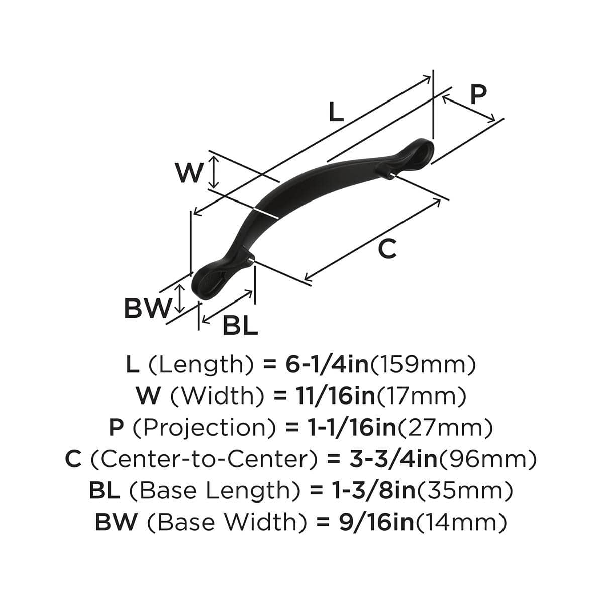 Amerock - BP1587FB - Inspirations 3-3/4 Inch Center to Center Handle Cabinet Pull in Matte Black