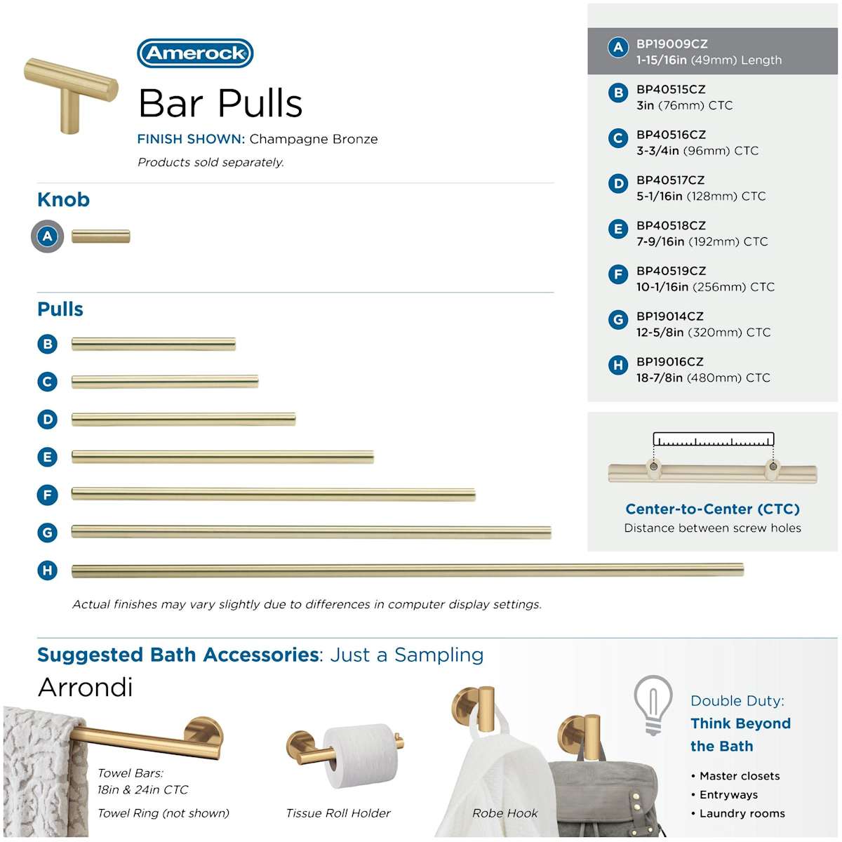 Amerock - BP19009CZ - Bar Pulls 1/2 Inch Bar Cabinet Knob in Champagne Bronze