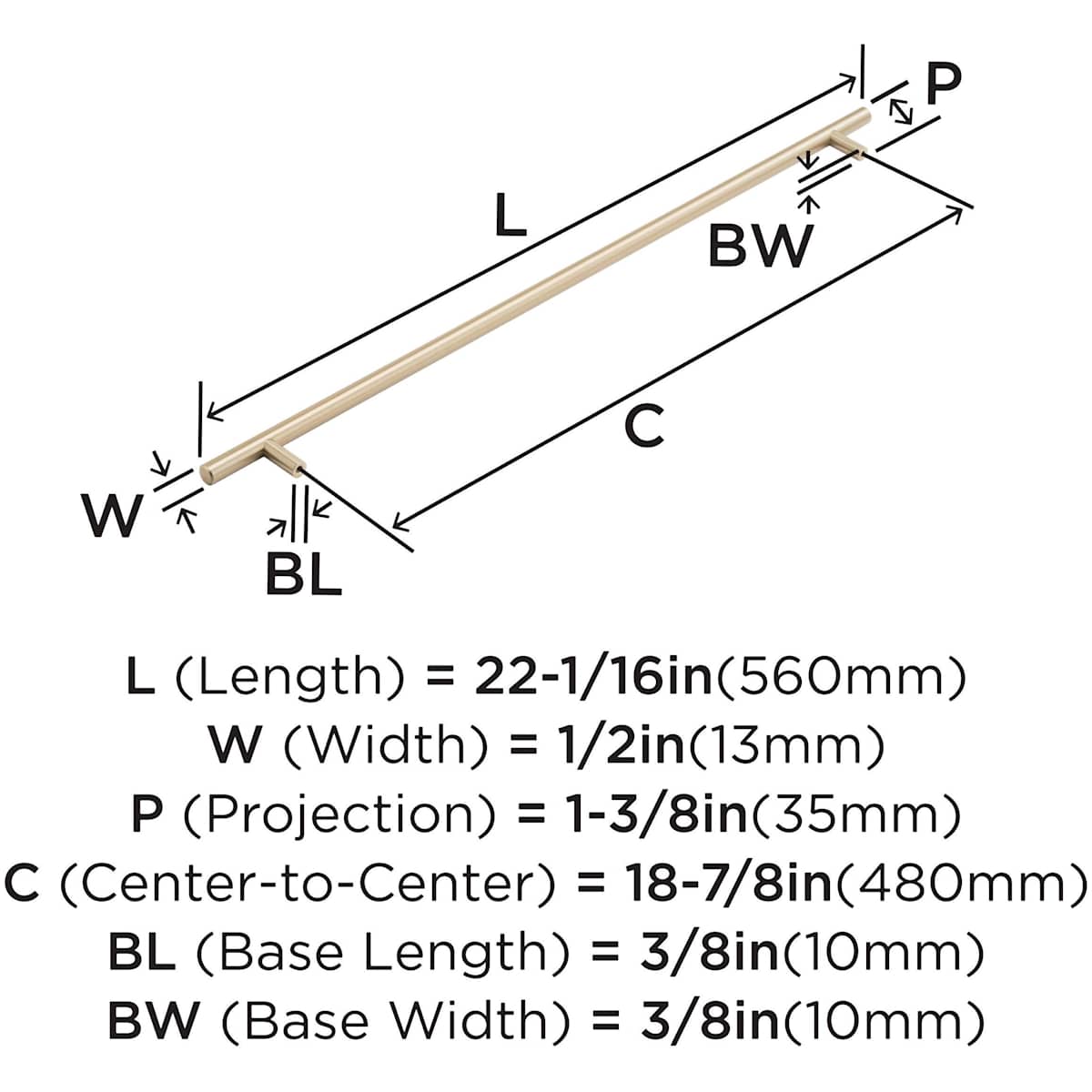Amerock - BP19016BBZ - Bar Pulls 18-7/8 Inch Center to Center Bar Cabinet Pull in Golden Champagne