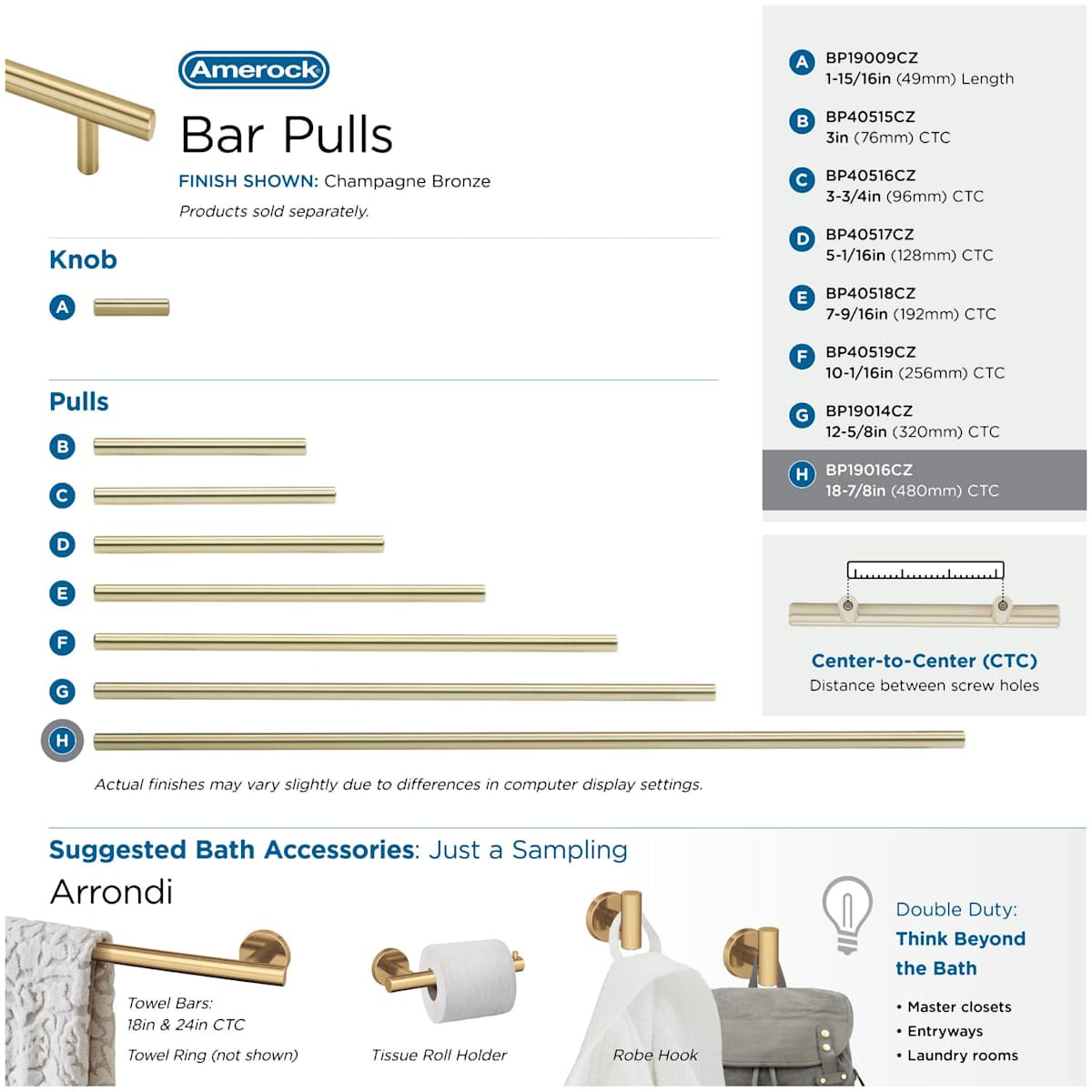 Amerock - BP19016BBZ - Bar Pulls 18-7/8 Inch Center to Center Bar Cabinet Pull in Golden Champagne
