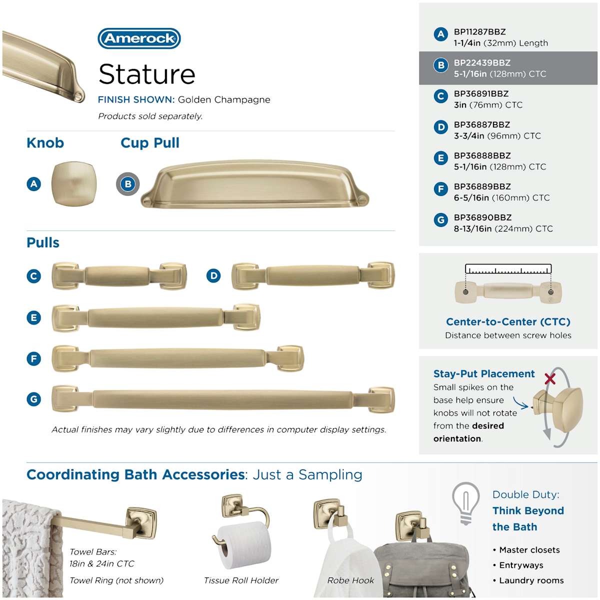 Amerock - BP22439BBZ - Stature 5-1/16 Inch Center to Center Cup Cabinet Pull in Golden Champagne