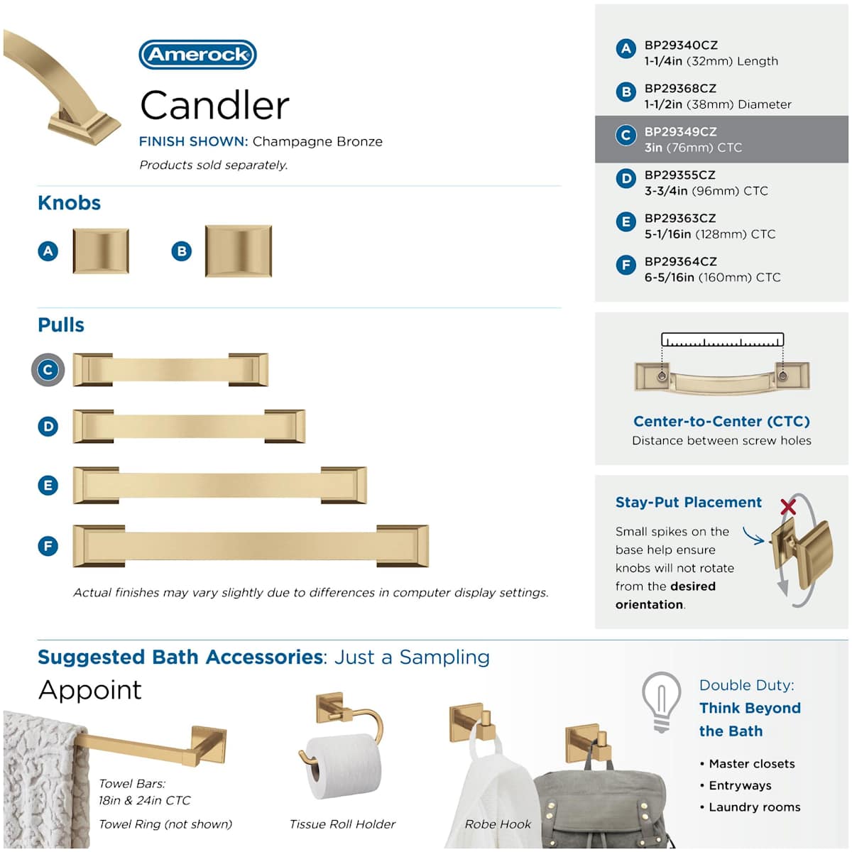 Amerock - BP29349G10 - Candler 3 Inch Center to Center Handle Cabinet Pull in Satin Nickel