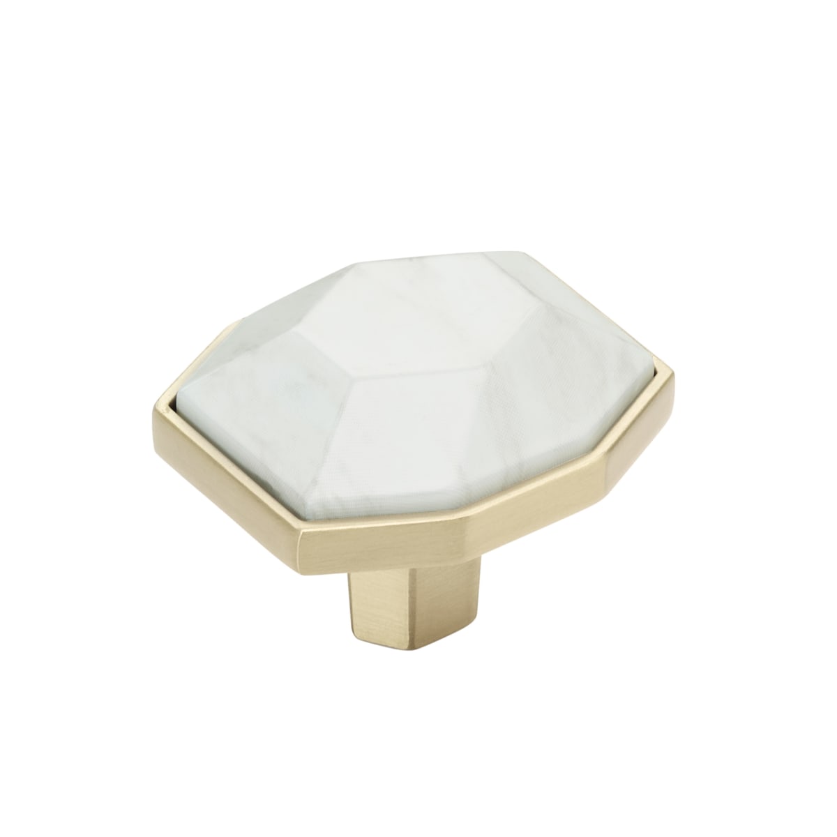 Amerock - BP36638MWBBZ - Carrione 1-3/8 Inch Geometric Cabinet Knob in Marble White / Golden Champagne