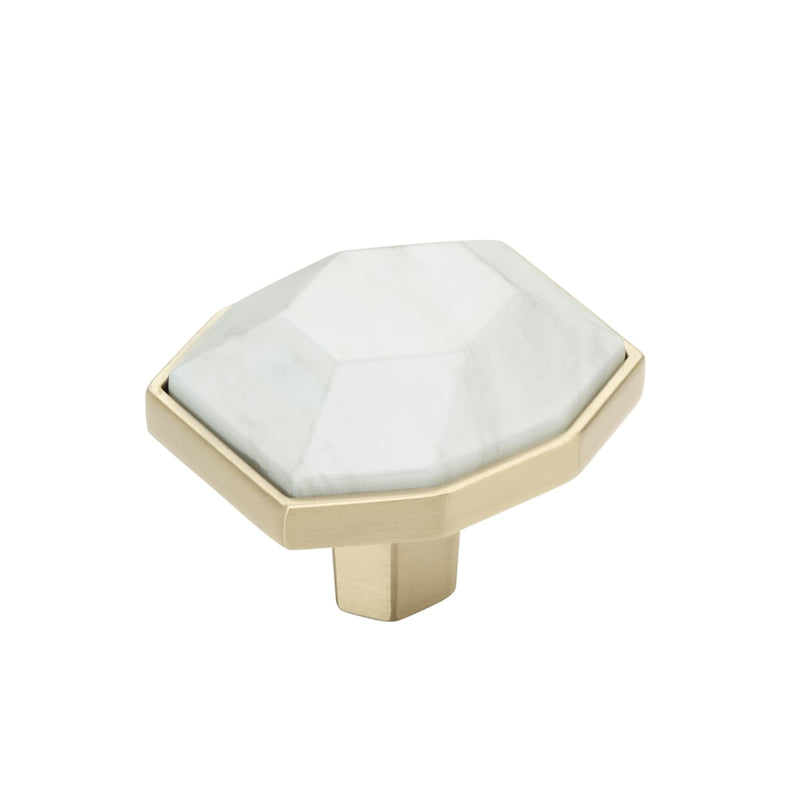Amerock - BP36638MWBBZ - Carrione 1-3/8 Inch Geometric Cabinet Knob in Marble White / Golden Champagne