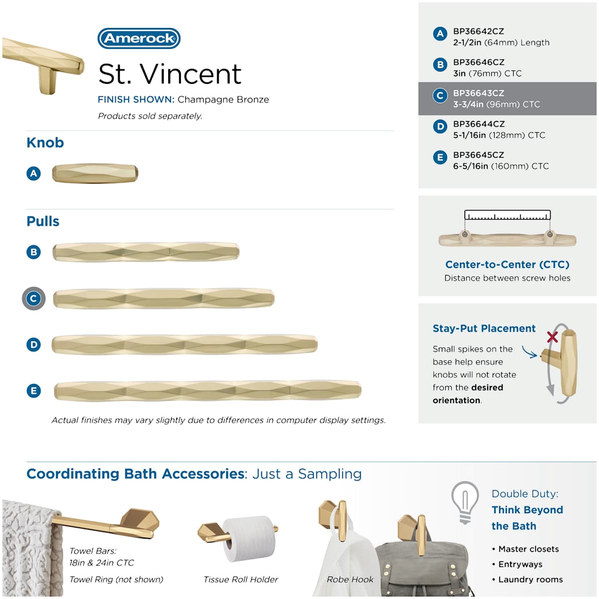 Amerock - BP36643BBR - St. Vincent 3-3/4 Inch Center to Center Bar Cabinet Pull in Black Bronze