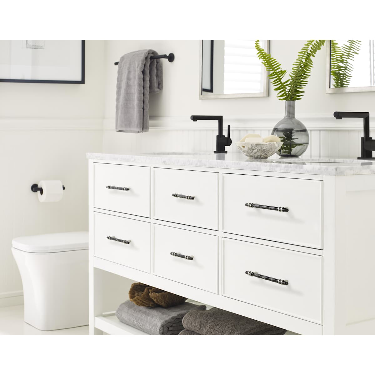 Amerock - BP36648MWORB - Carrione 3-3/4 Inch Center to Center Designer Cabinet Pull in Marble White / Oil Rubbed Bronze