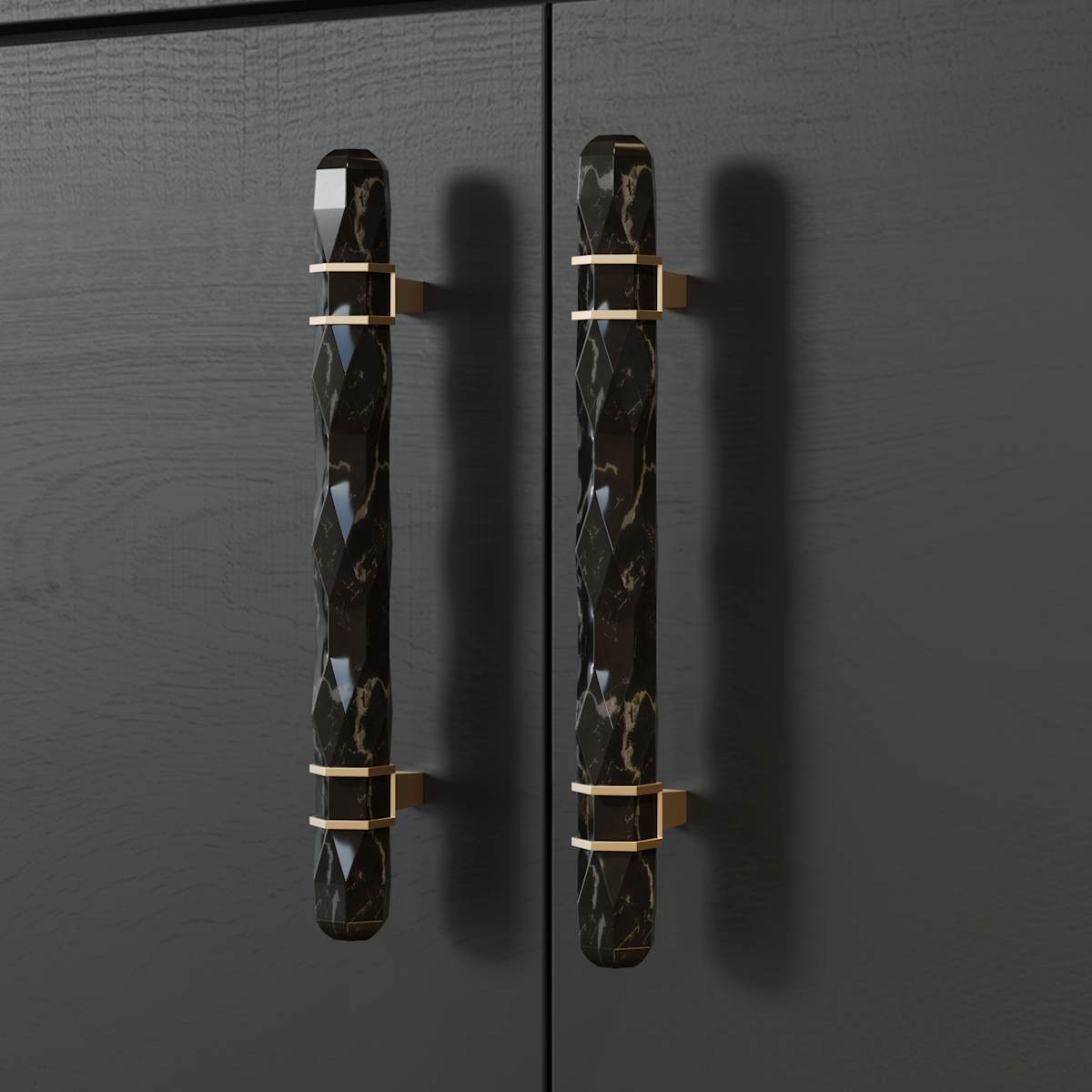 Amerock - BP36649MWBBZ - Carrione 5-1/16 Inch Center to Center Designer Cabinet Pull in Marble White / Golden Champagne