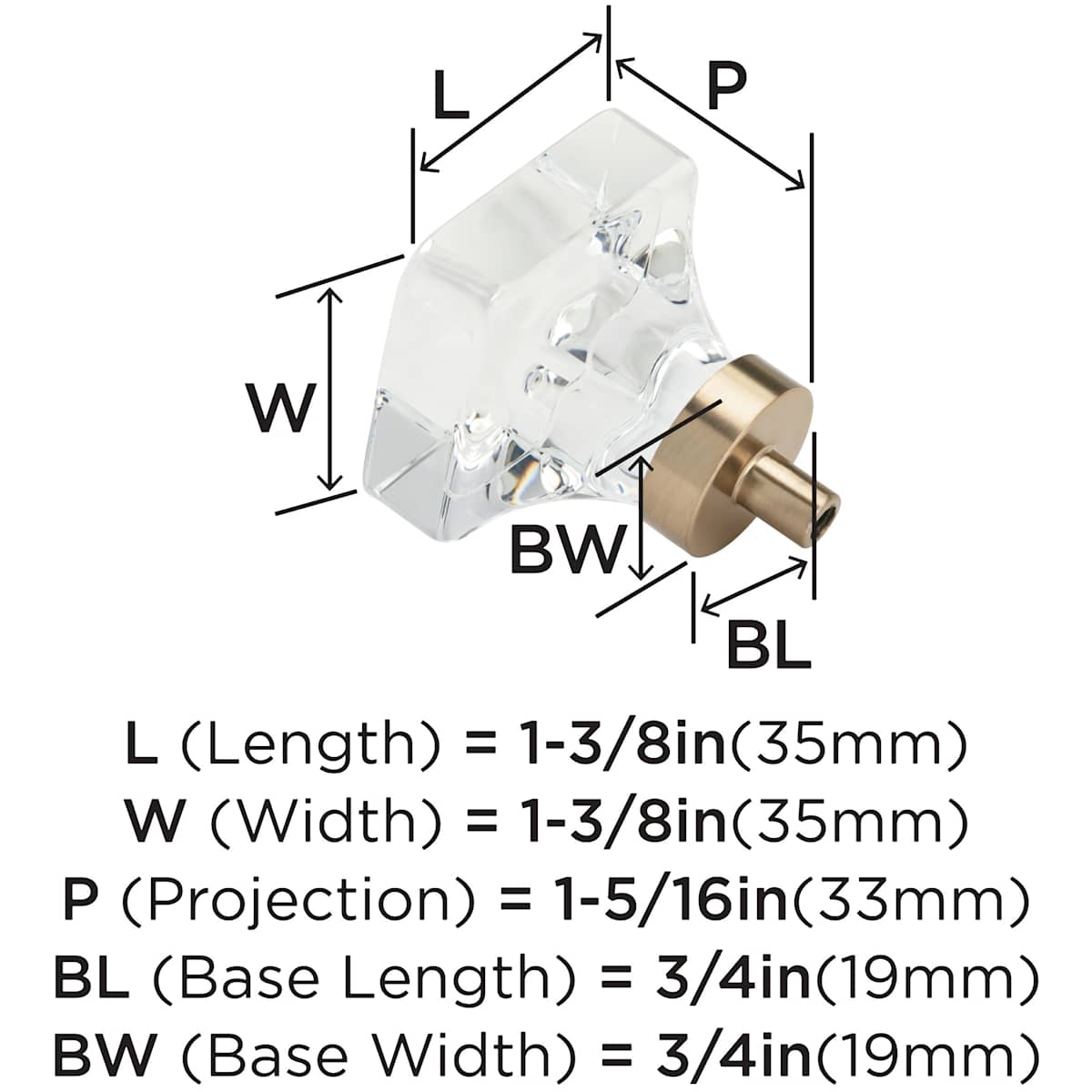 Amerock - BP36653CG10 - Glacio 1-3/8 Inch Square Cabinet Knob in Crystal / Satin Nickel