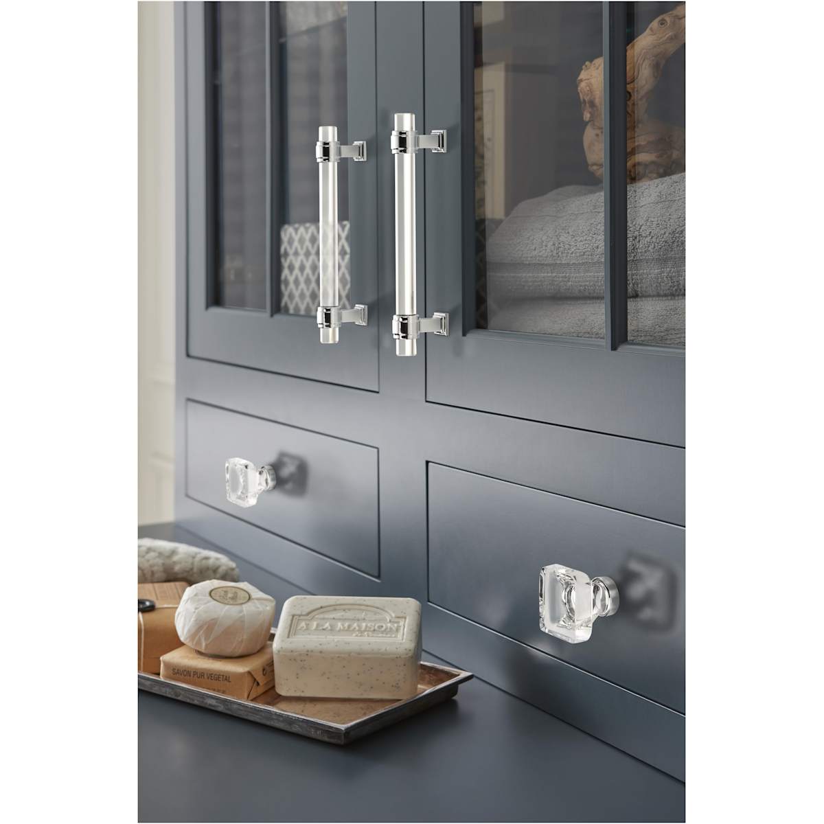 Amerock - BP36653CG10 - Glacio 1-3/8 Inch Square Cabinet Knob in Crystal / Satin Nickel