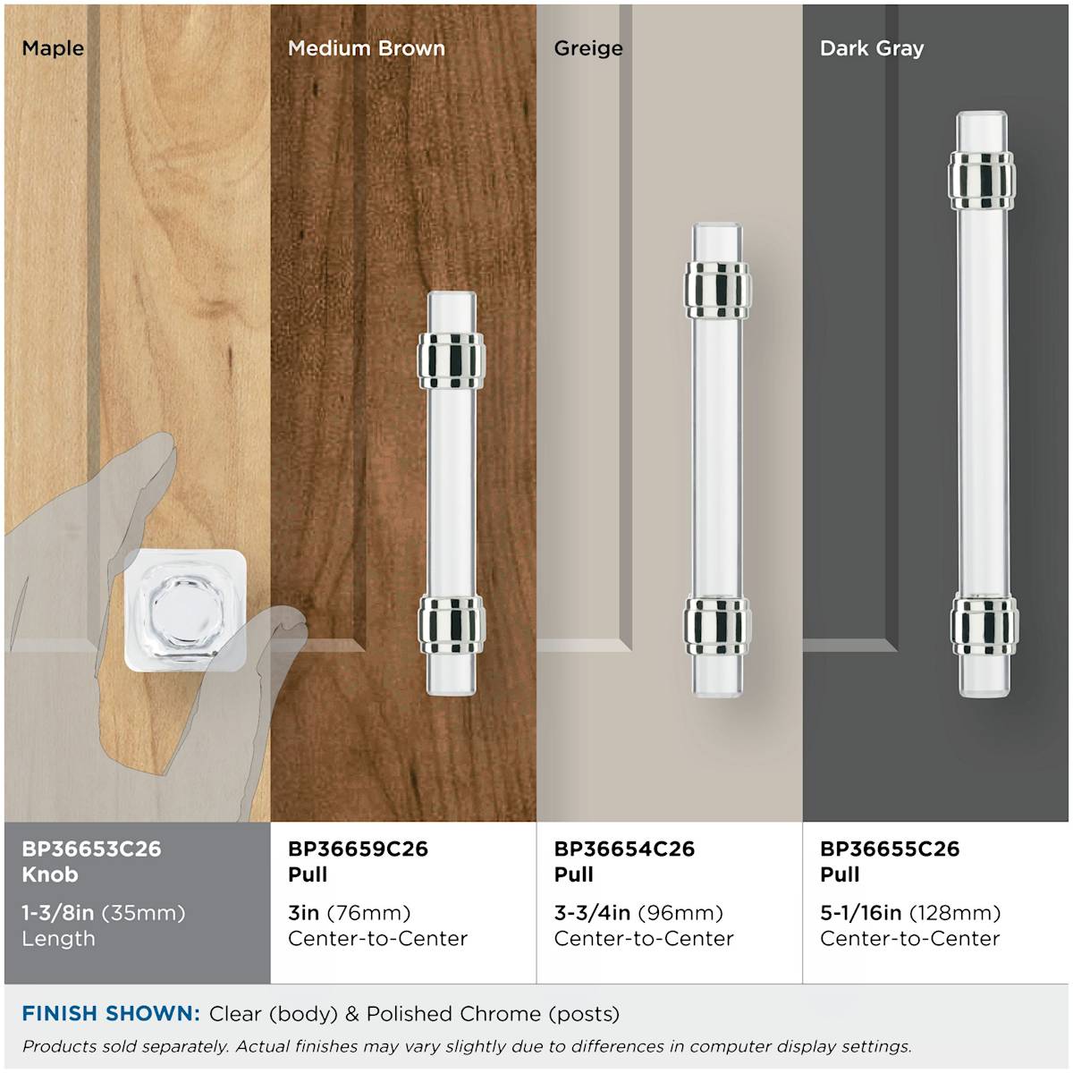 Amerock - BP36653CG10 - Glacio 1-3/8 Inch Square Cabinet Knob in Crystal / Satin Nickel