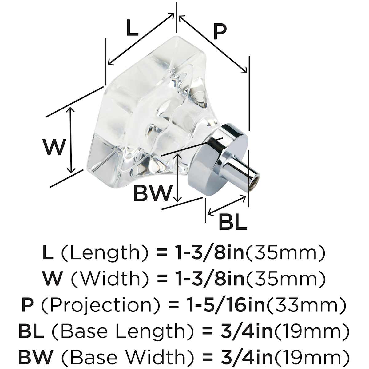 Amerock - BP36653CG10 - Glacio 1-3/8 Inch Square Cabinet Knob in Crystal / Satin Nickel
