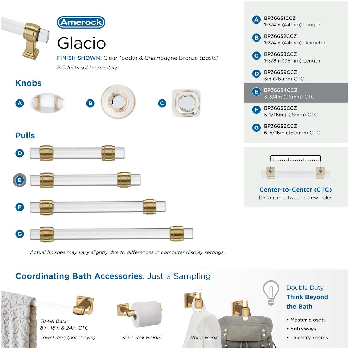 Amerock - BP36654CCZ - Glacio 3-3/4 Inch Center to Center Bar Cabinet Pull in Champagne Bronze