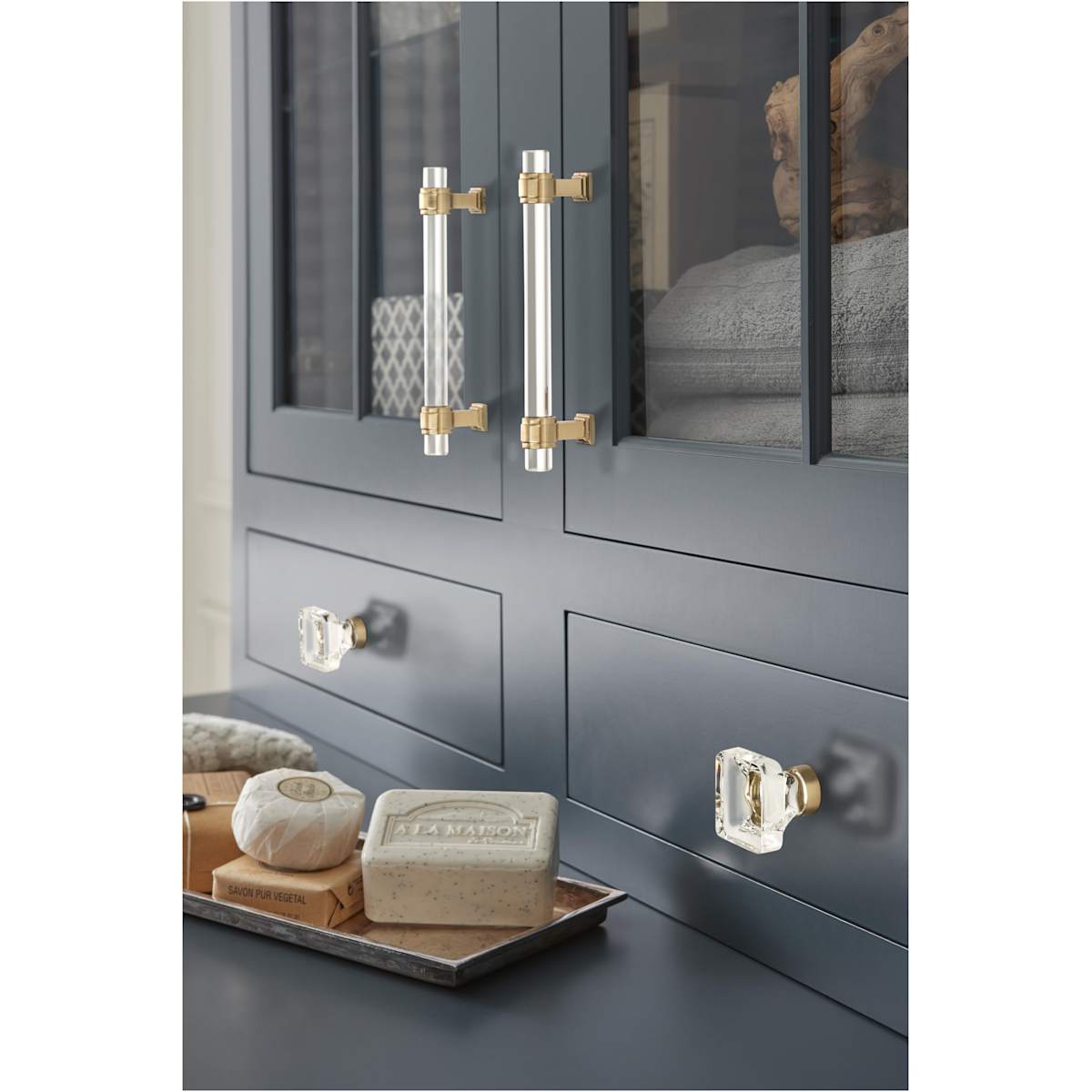 Amerock - BP36655CBBZ - Glacio 5-1/16 Inch Center to Center Bar Cabinet Pull in Clear / Golden Champagne