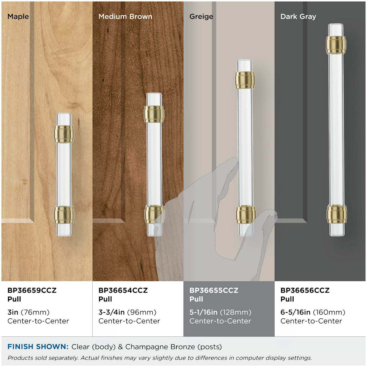 Amerock - BP36655CBBZ - Glacio 5-1/16 Inch Center to Center Bar Cabinet Pull in Clear / Golden Champagne