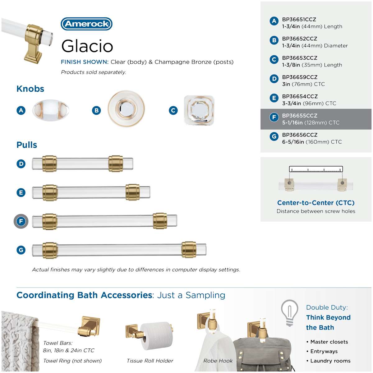 Amerock - BP36655CBBZ - Glacio 5-1/16 Inch Center to Center Bar Cabinet Pull in Clear / Golden Champagne
