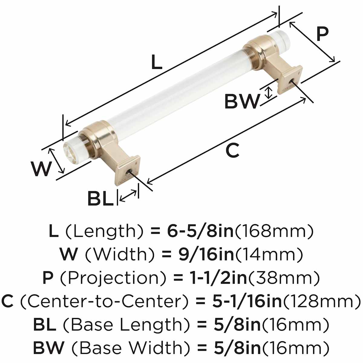 Amerock - BP36655CBBZ - Glacio 5-1/16 Inch Center to Center Bar Cabinet Pull in Clear / Golden Champagne