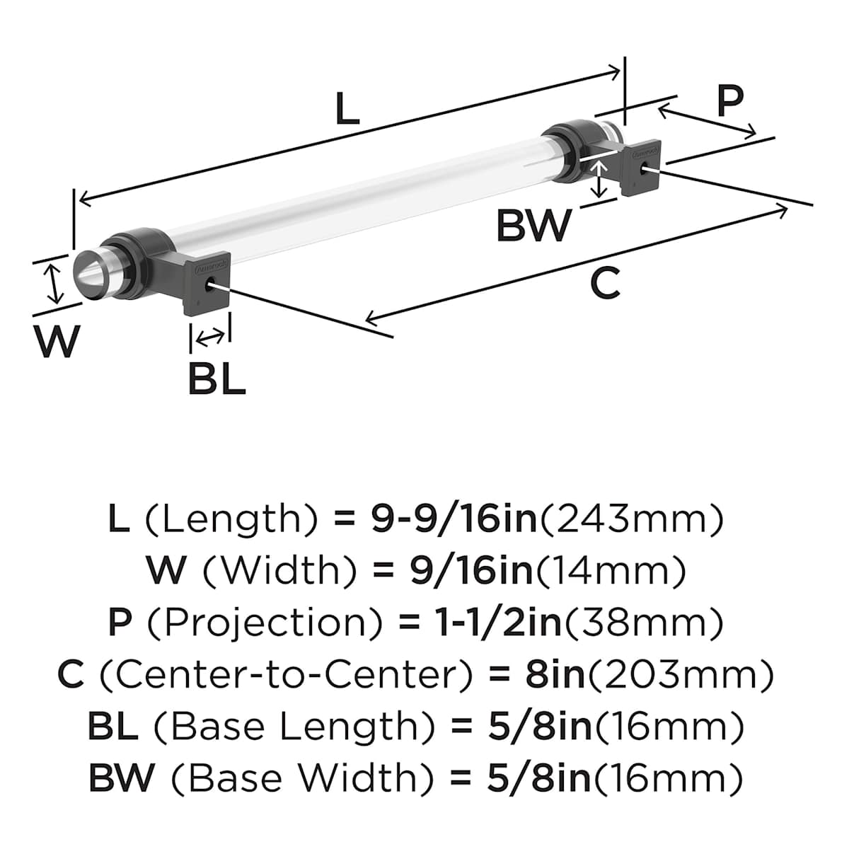 Amerock - BP36661CBBZ - Glacio 8 Inch Center to Center Bar Cabinet Pull in Clear / Golden Champagne