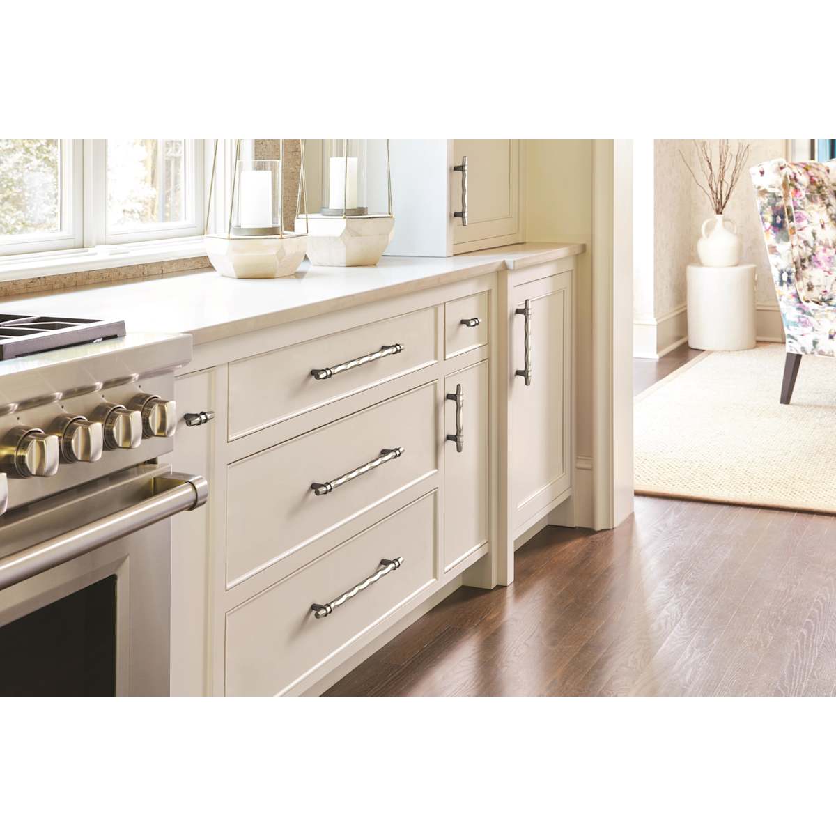 Amerock - BP36664MBKPN - Carrione 10-1/16 Inch Center to Center Designer Cabinet Pull in Marble Black / Polished Nickel