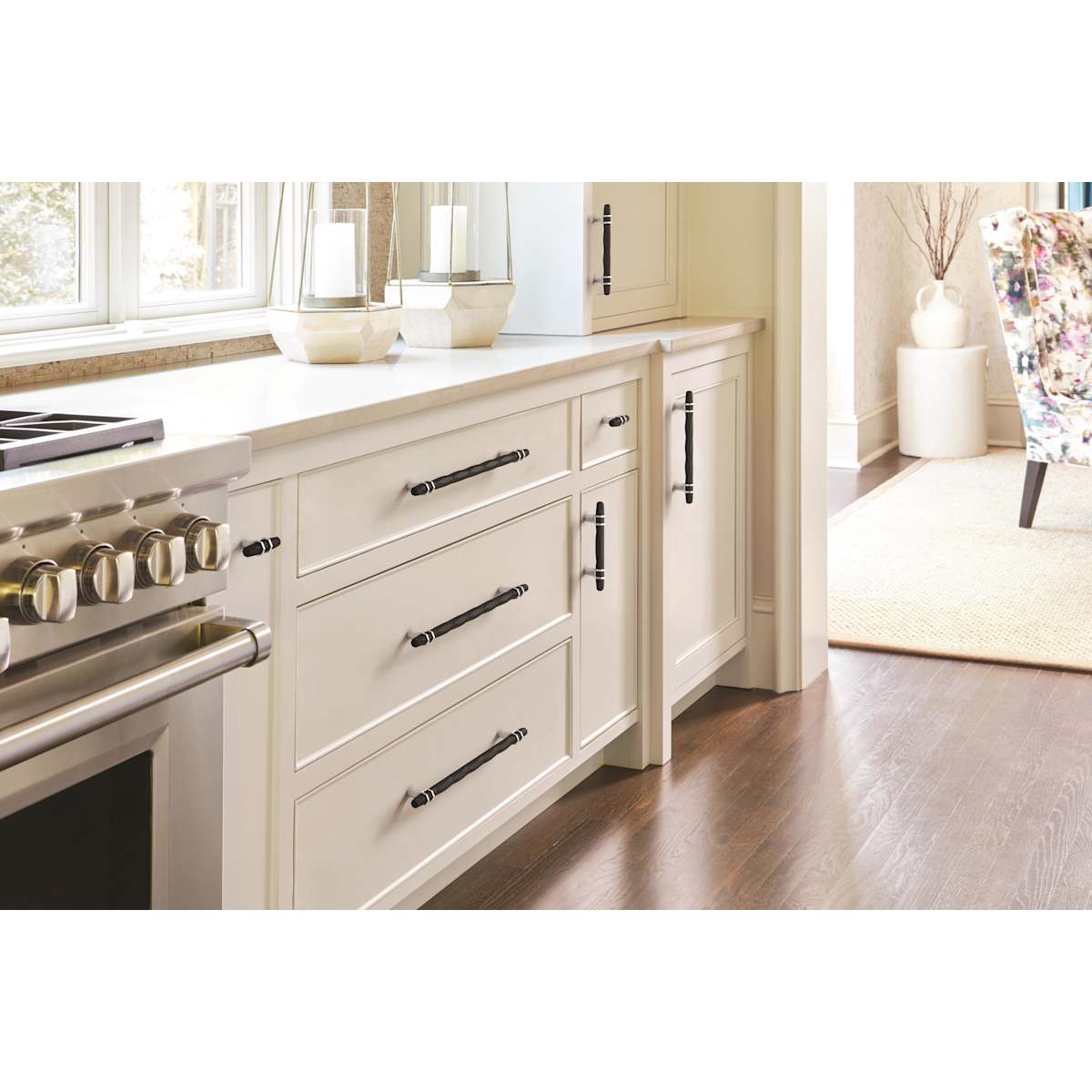 Amerock - BP36664MBKPN - Carrione 10-1/16 Inch Center to Center Designer Cabinet Pull in Marble Black / Polished Nickel