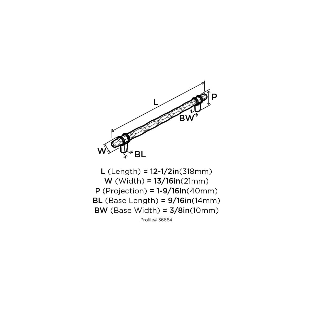 Amerock - BP36664MBKPN - Carrione 10-1/16 Inch Center to Center Designer Cabinet Pull in Marble Black / Polished Nickel