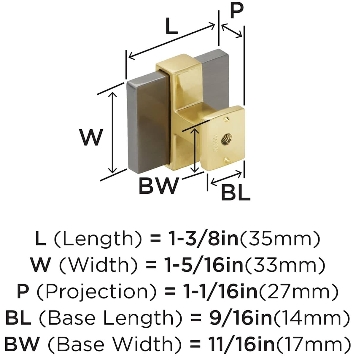 Amerock - BP36680BMBCZ - Overton 1-5/16 Inch Square Cabinet Knob in Brushed Matte Black / Champagne Bronze