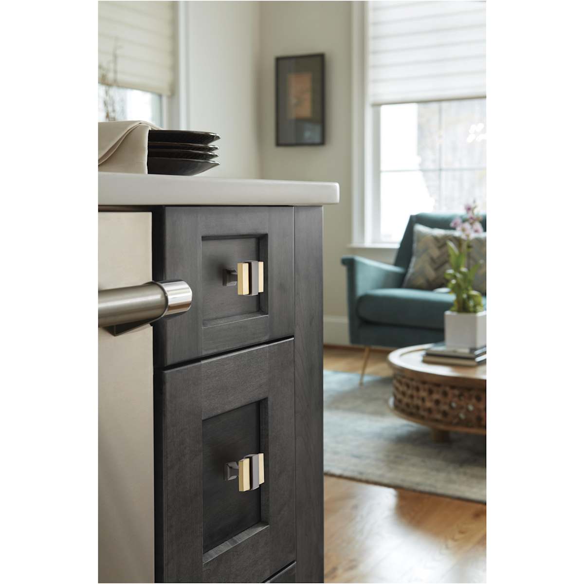 Amerock - BP36680BMBCZ - Overton 1-5/16 Inch Square Cabinet Knob in Brushed Matte Black / Champagne Bronze