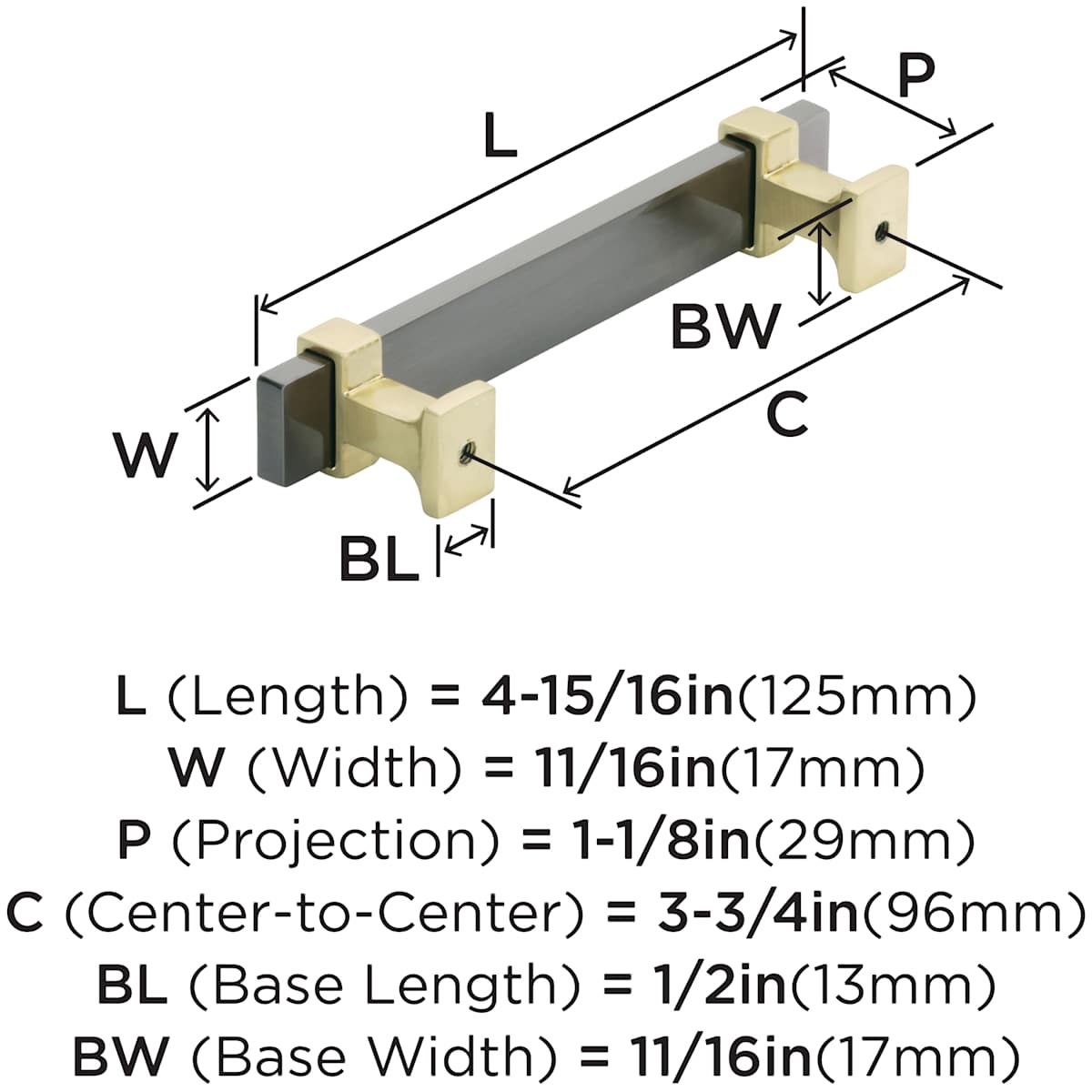 Amerock - BP36681BBZG10 - Overton 3-3/4 Inch Center to Center Bar Cabinet Pull in Golden Champagne / Satin Nickel