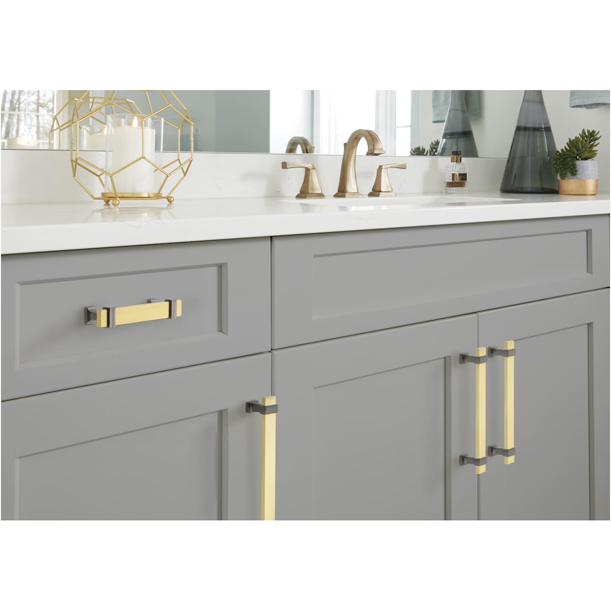 Amerock - BP36681BBZG10 - Overton 3-3/4 Inch Center to Center Bar Cabinet Pull in Golden Champagne / Satin Nickel
