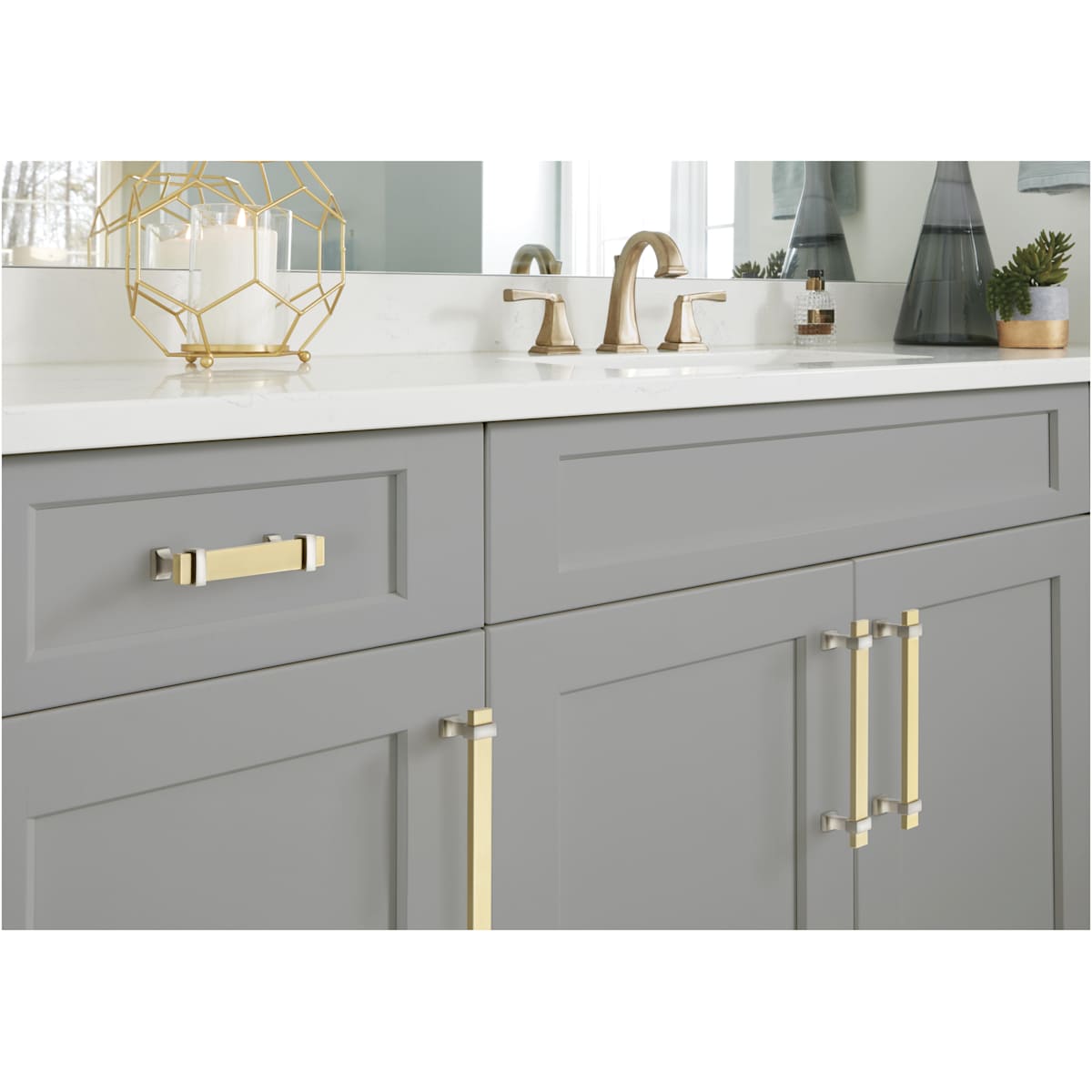 Amerock - BP36681BBZG10 - Overton 3-3/4 Inch Center to Center Bar Cabinet Pull in Golden Champagne / Satin Nickel