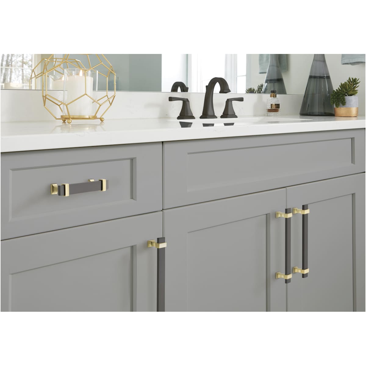 Amerock - BP36682BMBBBZ - Overton 5-1/16 Inch Center to Center Bar Cabinet Pull in Brushed Matte Black / Golden Champagne