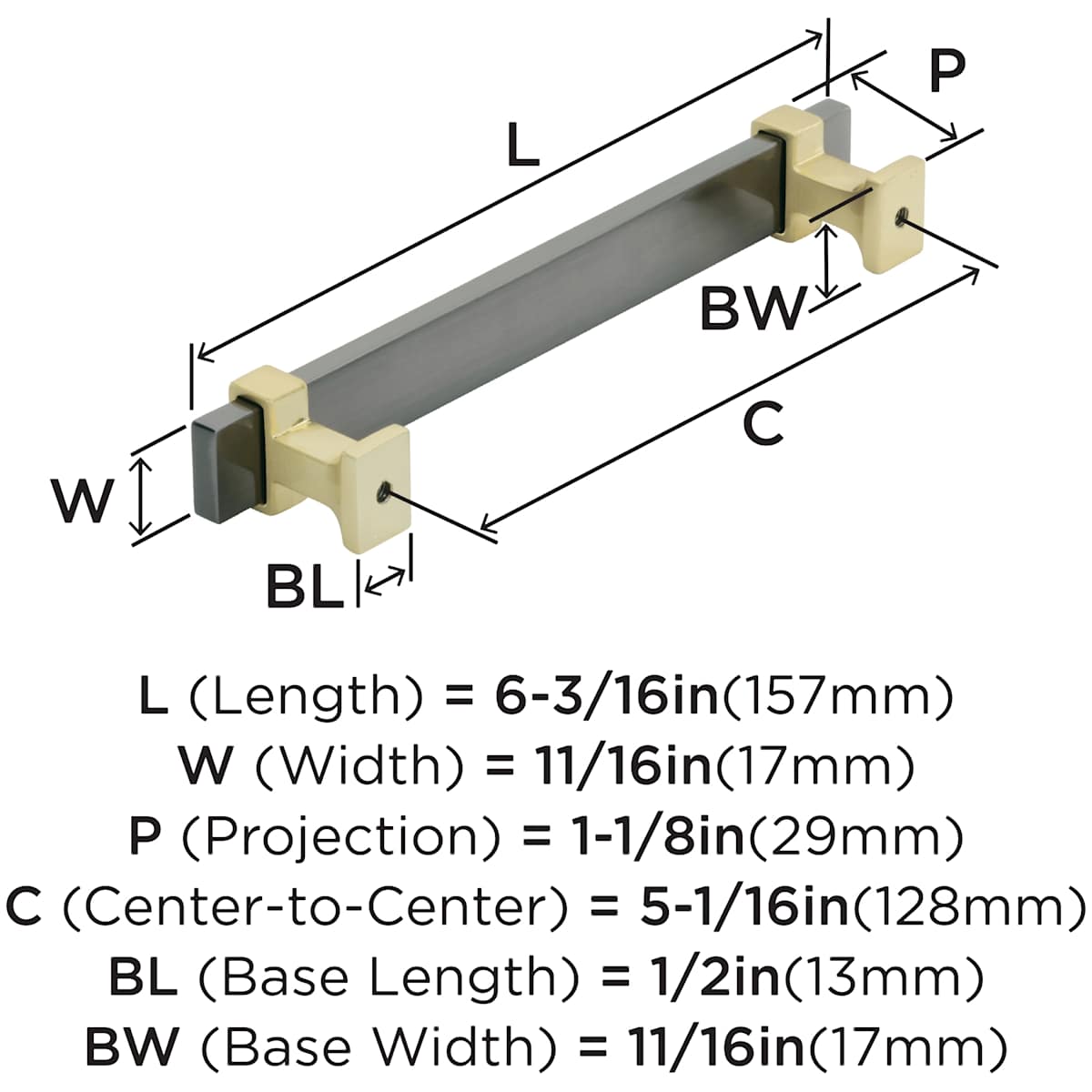Amerock - BP36682BMBBBZ - Overton 5-1/16 Inch Center to Center Bar Cabinet Pull in Brushed Matte Black / Golden Champagne