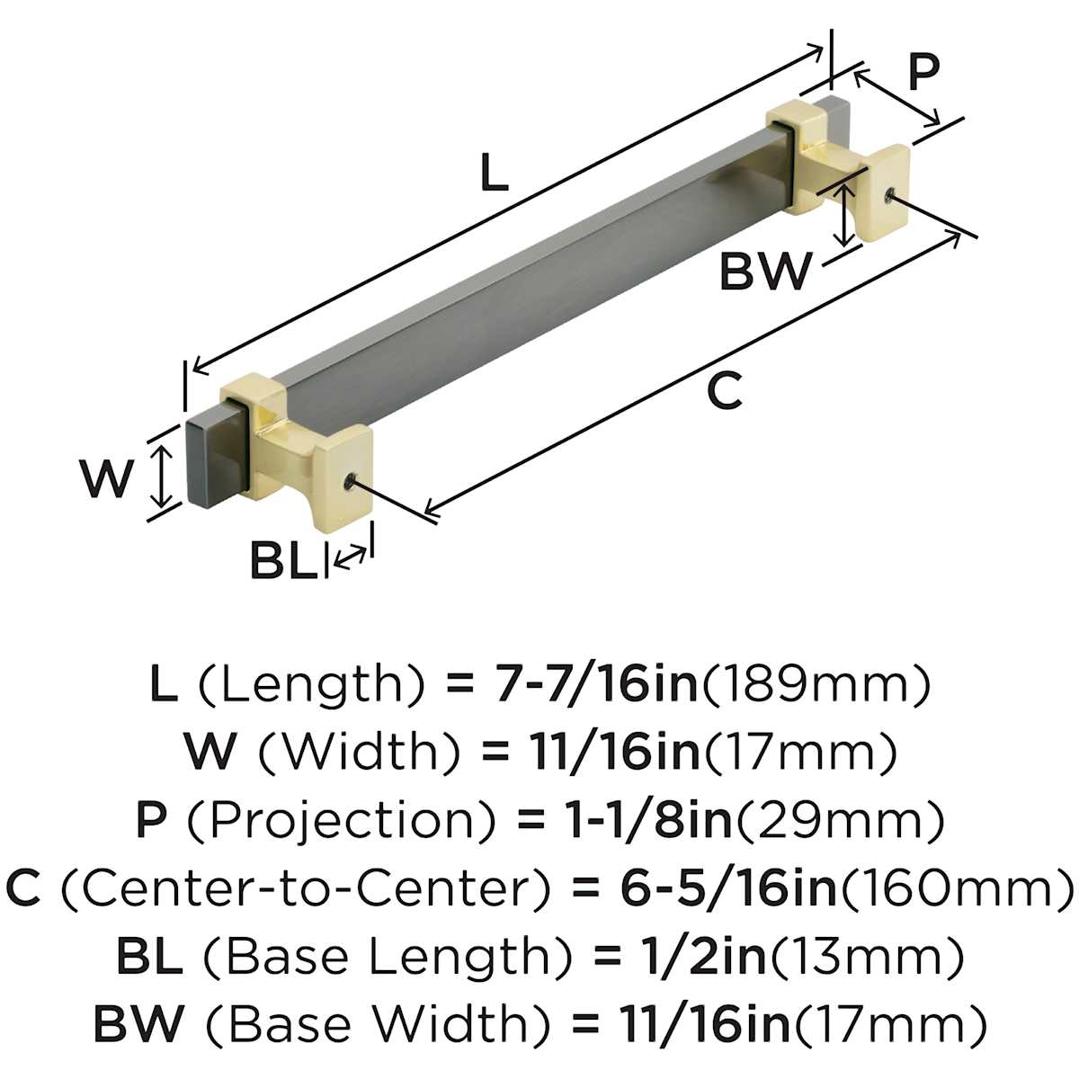 Amerock - BP36683BGLG10 - Overton 6-5/16 Inch Center to Center Bar Cabinet Pull in Brushed Gold / Satin Nickel