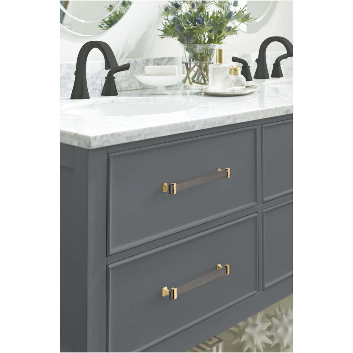 Amerock - BP36684BMB26 - Overton 8-13/16 Inch Center to Center Bar Cabinet Pull in Brushed Matte Black / Polished Chrome