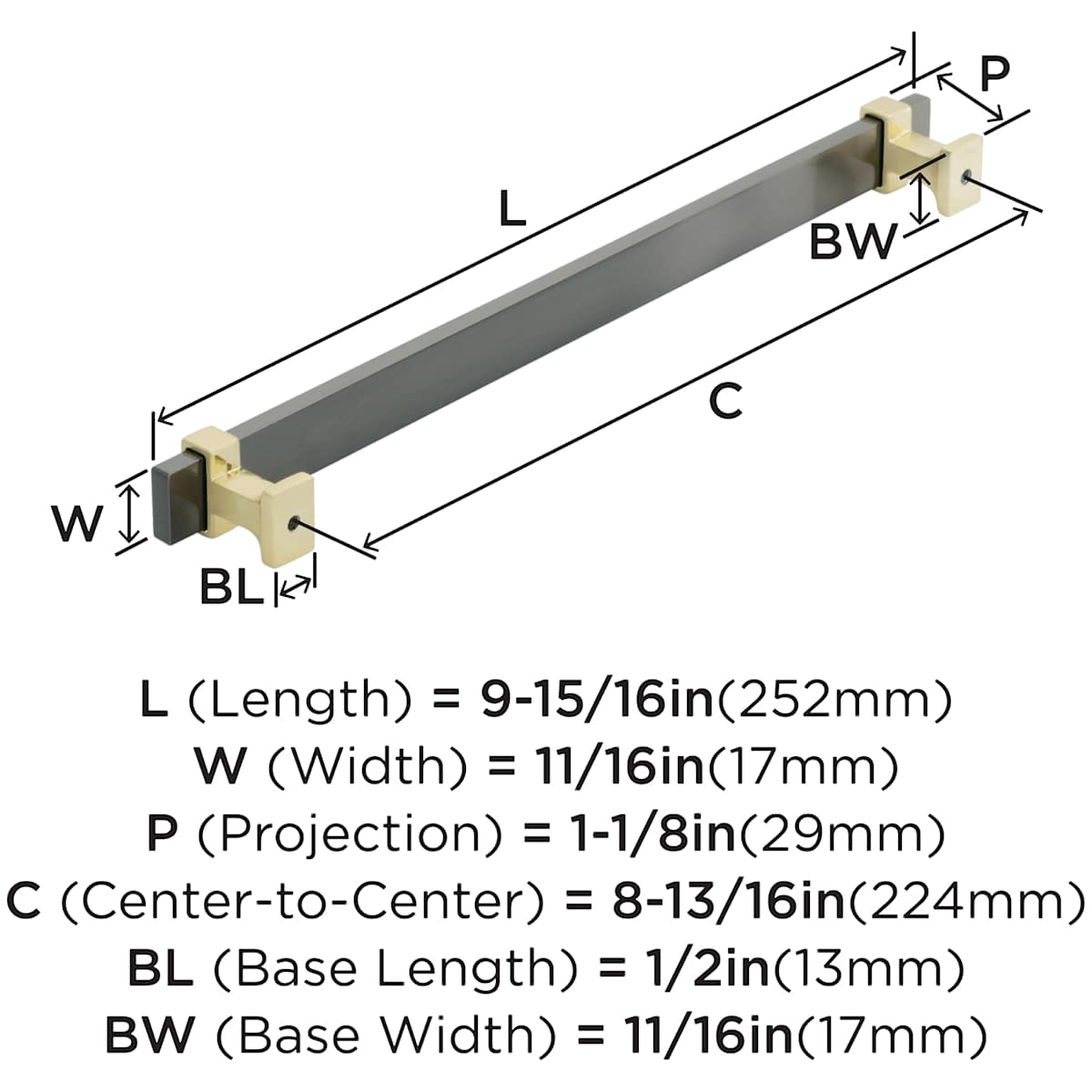 Amerock - BP36684BMB26 - Overton 8-13/16 Inch Center to Center Bar Cabinet Pull in Brushed Matte Black / Polished Chrome