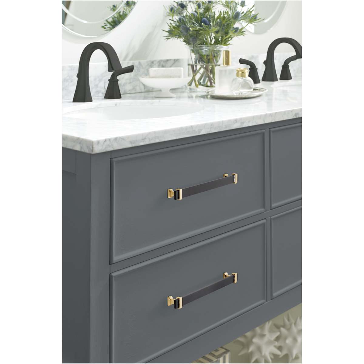 Amerock - BP36684BMB26 - Overton 8-13/16 Inch Center to Center Bar Cabinet Pull in Brushed Matte Black / Polished Chrome