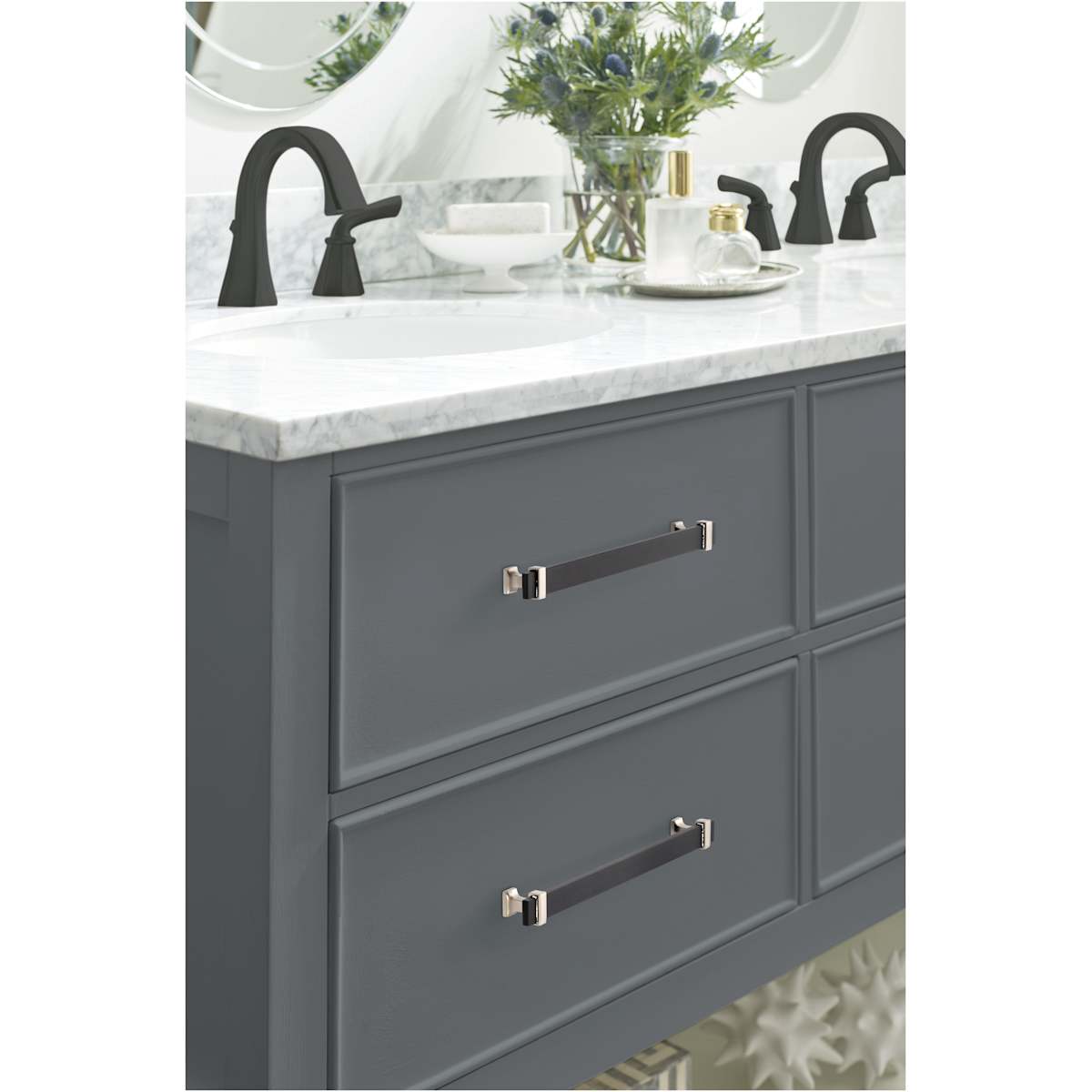 Amerock - BP36684BMB26 - Overton 8-13/16 Inch Center to Center Bar Cabinet Pull in Brushed Matte Black / Polished Chrome