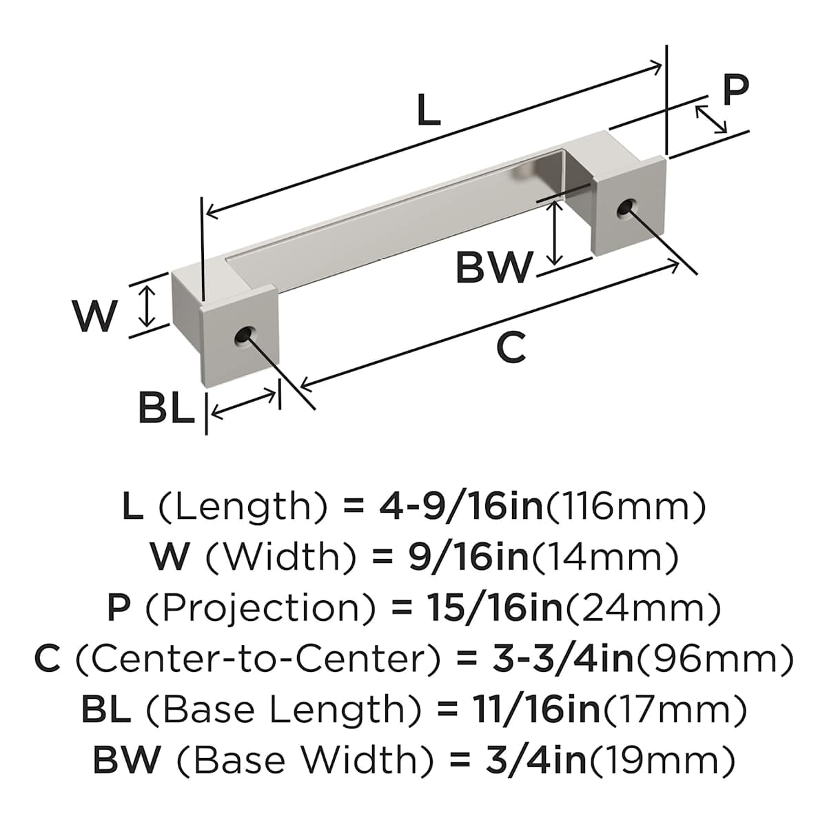 Amerock - BP36759G10 - Appoint 3-3/4 Inch Center to Center Handle Cabinet Pull in Satin Nickel