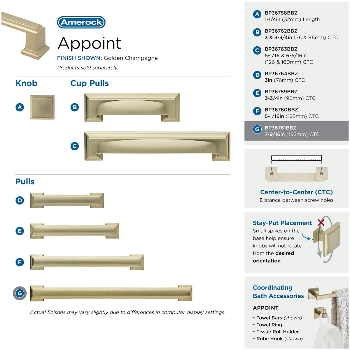 Amerock - BP36761CZ - Appoint 7-9/16 Inch Center to Center Handle Cabinet Pull in Champagne Bronze