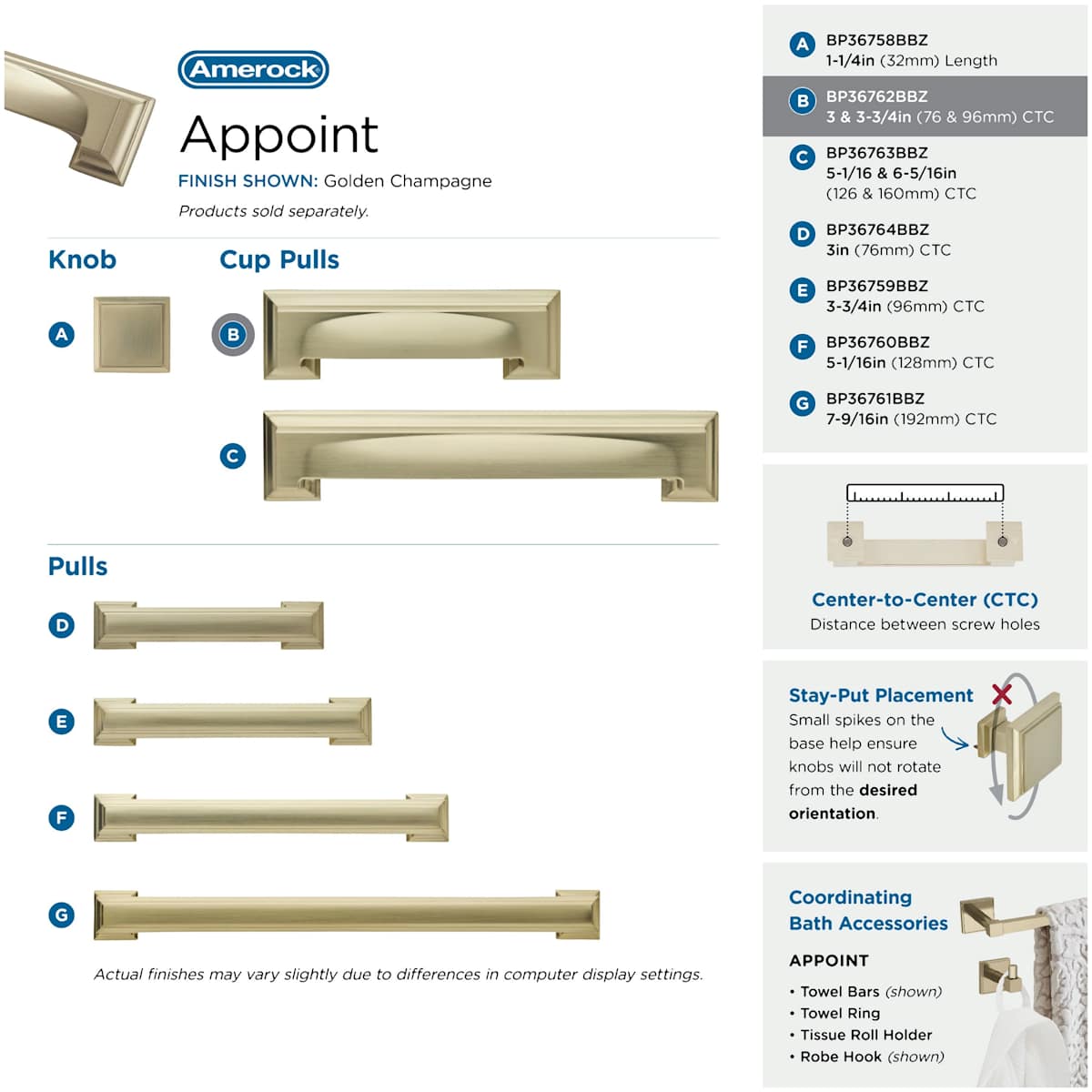 Amerock - BP36762CZ - Appoint 3 and 3-3/4 Inch Dual Center to Center Cup Cabinet Pull in Champagne Bronze
