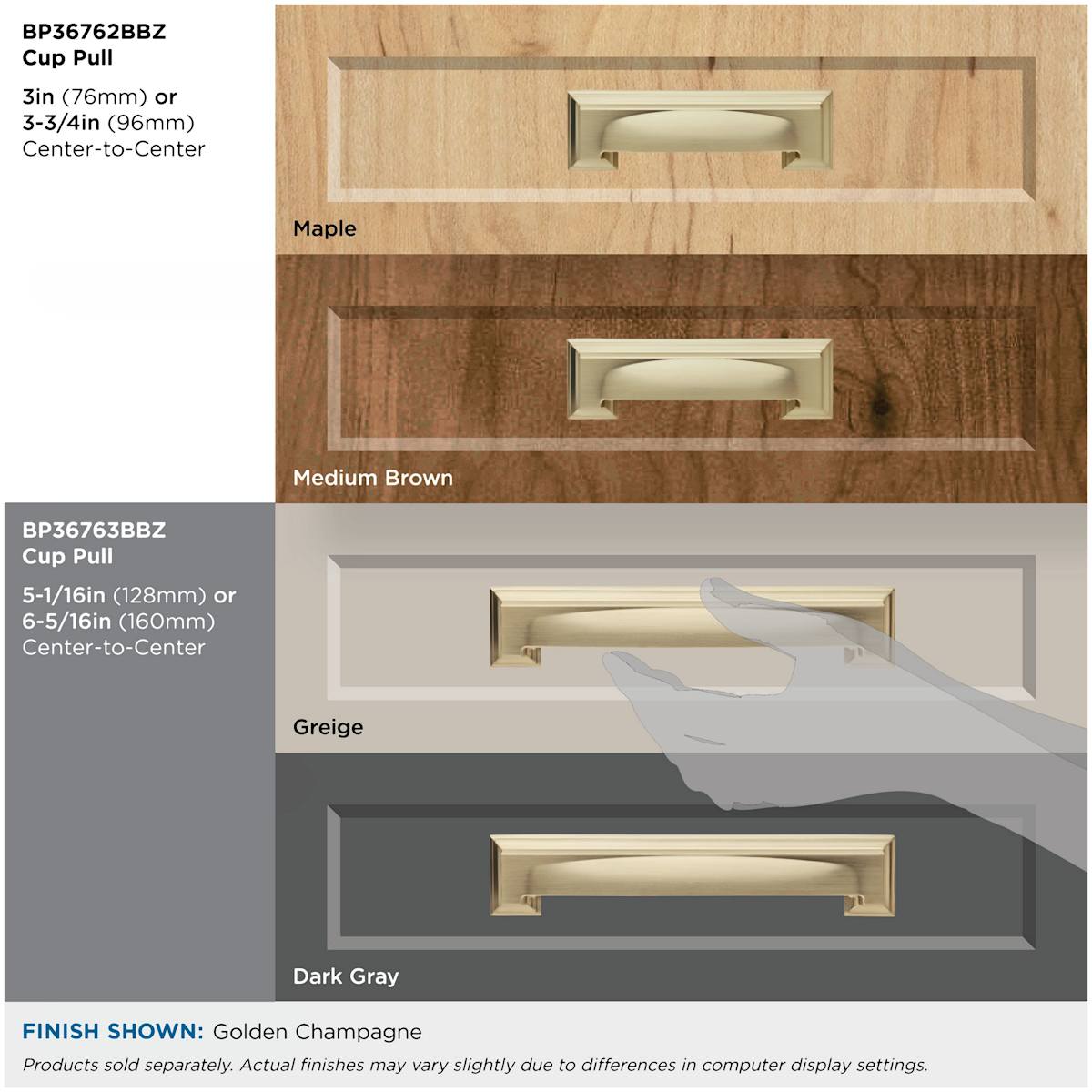 Amerock - BP36763BBZ - Appoint 5-1/16 and 6-5/16 Inch Dual Center to Center Cup Cabinet Pull in Golden Champagne