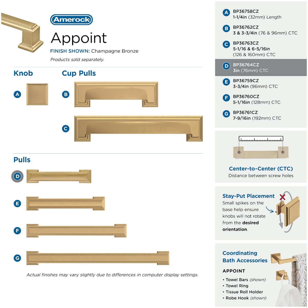 Amerock - BP36764PN - Appoint 3 Inch Center to Center Handle Cabinet Pull in Polished Nickel