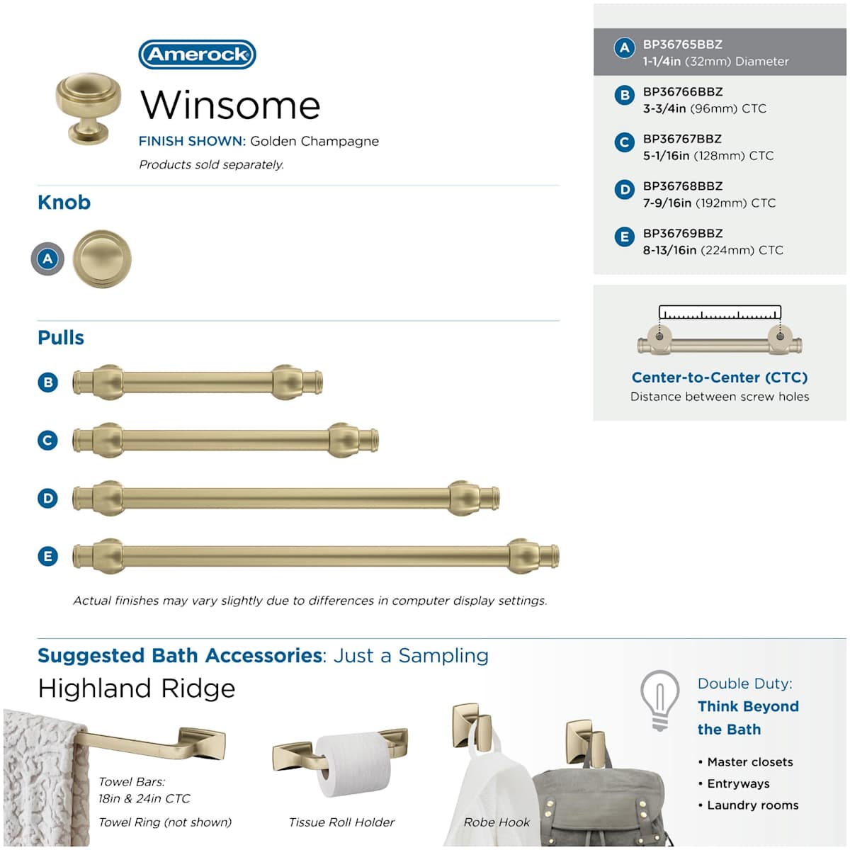Amerock - BP36765BBZ - Winsome 1-1/4 Inch Mushroom Cabinet Knob in Golden Champagne