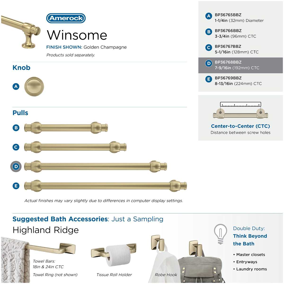 Amerock - BP36768CZ - Winsome 7-9/16 Inch Center to Center Bar Cabinet Pull in Champagne Bronze